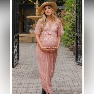 Pinkblush Dusty Rose Lace Maxi Maternity Dress